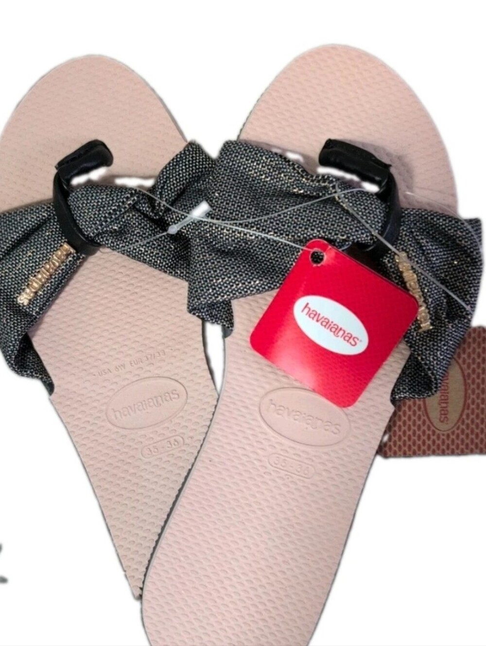 Havaianas womens 6 St.Tropez shine flip flop sandals rubber beach pool bow nwt
